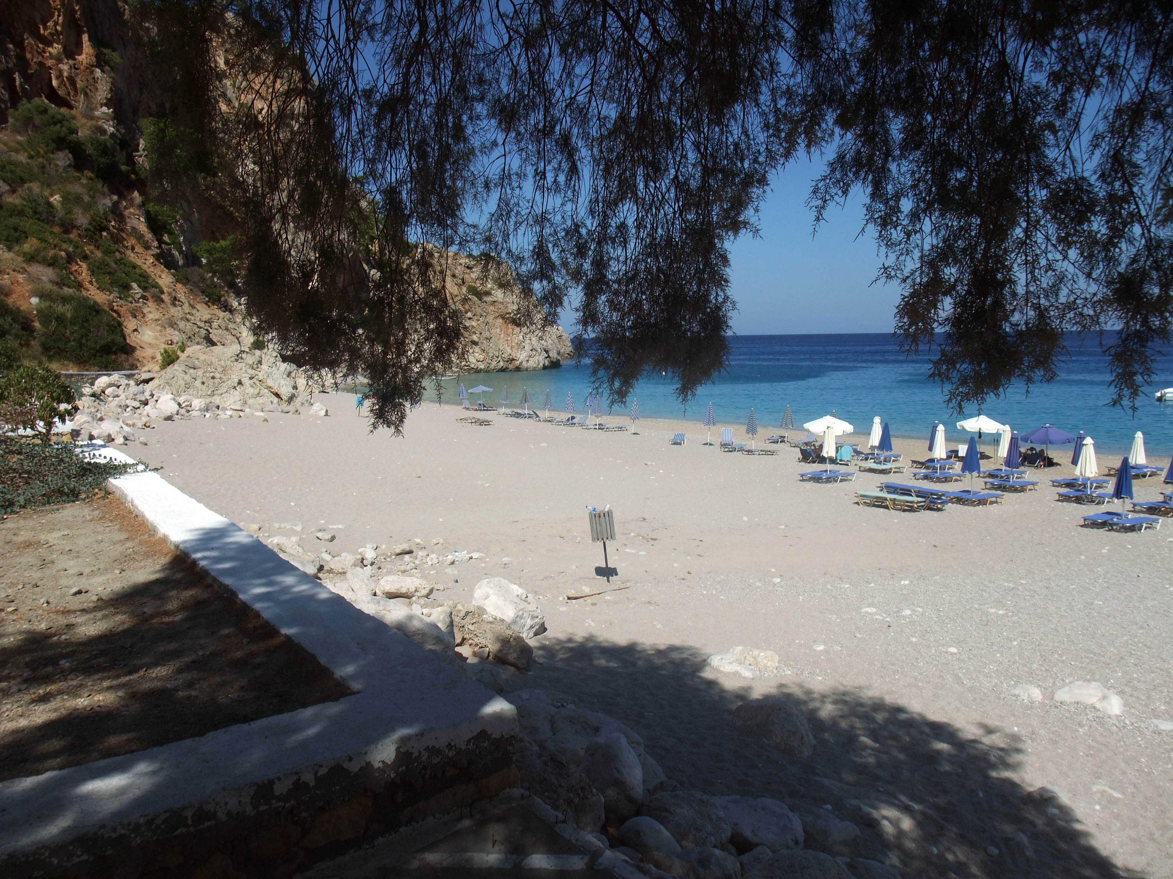 Kyra Panagia beach and red-roof church
